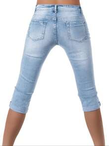 Women's Elegant Casual Ripped Cuffed Capri Jeans, Suitable For Commuting And Outings In Autumn - Baby Blue - View 7