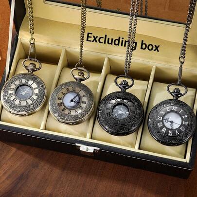 4 件套复古浪漫英式风格罗马数字石英怀表套装