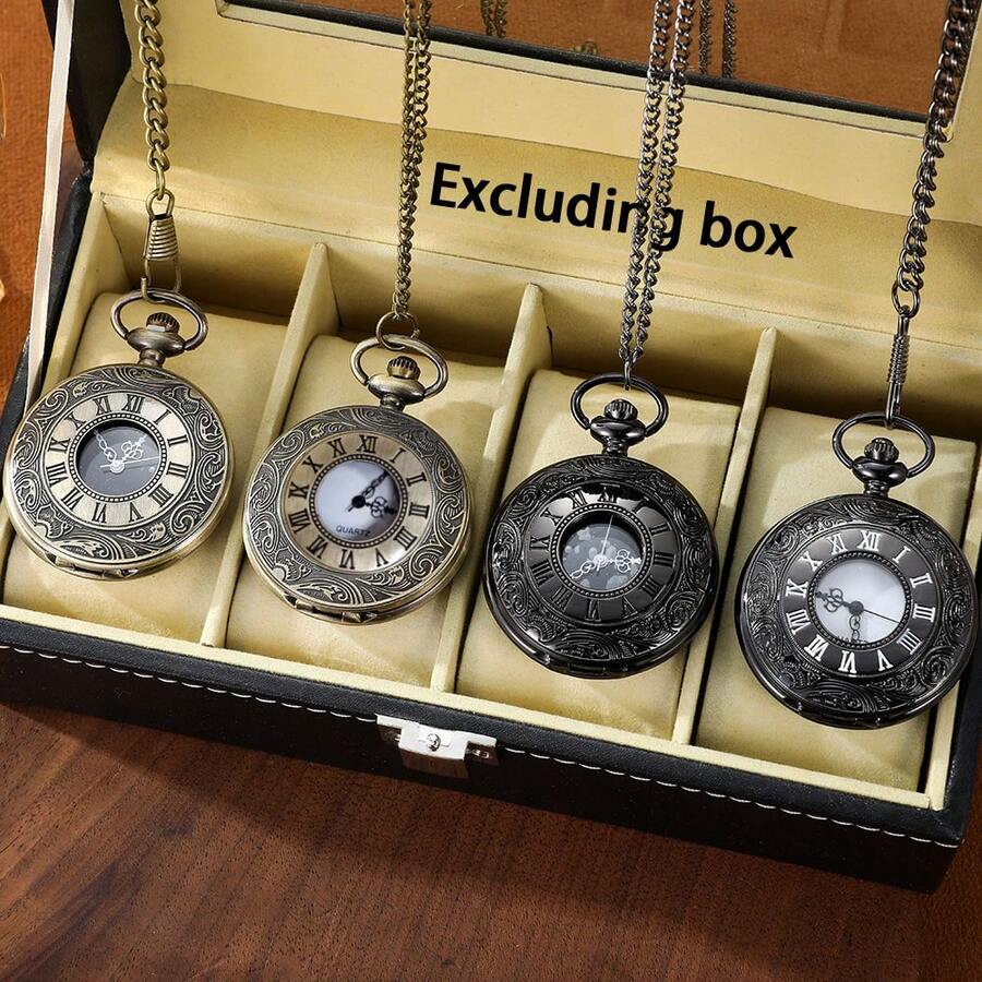 4 件套复古浪漫英式风格罗马数字石英怀表套装
