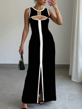 Abito elegante senza maniche lungo fino a terra, nuova collezione Primavera/Estate 2025