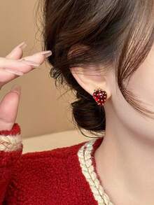1 Pair Strawberry Resin Drop Earrings, Suitable For Daily Wear - Red - View 3