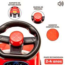 ATENTU Carrinho Andador Passeio Totokinha Infantil Com Buzina - Vermelho - Visão 6