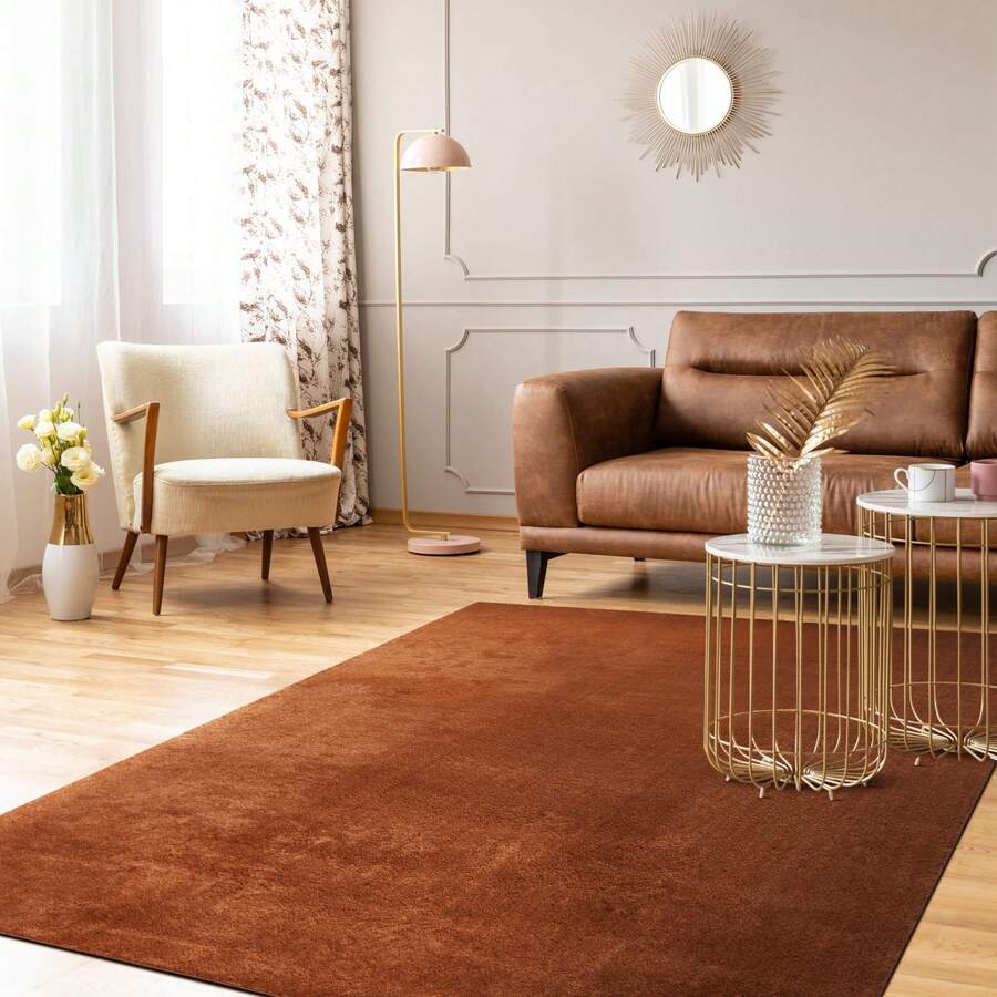 Soft Area Rug In Solid Colors - Washable & Anti-Slip Backing - Red - Grey - Black - Pink - Creamy White - Beige - Bronze - Navy Blue - Silver - Champagne - Dark Grey - 3X5 - 4X6 - 5X7 - 6X9 - 8X11 - 銅色 - 查看 1