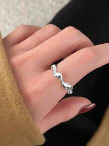 GAGAFEEL 1 pieza Anillo ajustable de dedo de estilo geométrico ondulado elegante de plata de ley 925 para mujer, joya de amistad para uso diario, regalo