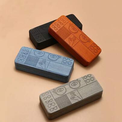 1个几何图案眼镜盒，便携式时尚方形眼镜收纳盒，压纹设计，男女通用时尚配饰