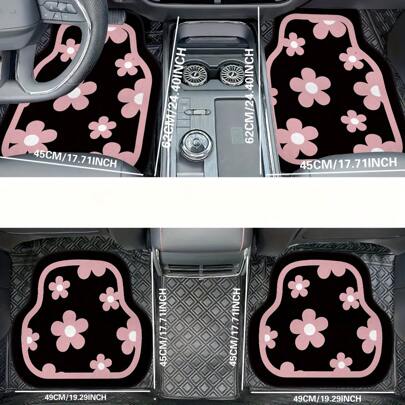 4 alfombrillas de coche con diseño floral rosa lindo, de material de poliéster duradero, fácil de limpiar, a prueba de polvo, para el frente y la parte trasera, para una protección completa del interior del vehículo, alfombra de coche, accesorios de coche, interior de coche