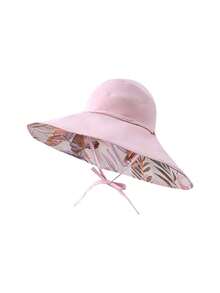 1pc Spring & Summer New Leaf Pattern Sun Hat, Ladies Half-Brimmed Ponytail Bucket Hat, Wide Brim - A - View 12