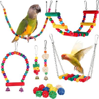 Conjunto de 16 piezas de columpios para pájaros, juguetes de pájaros para periquitos, adecuados para jaulas de pájaros, juguetes de columpio para loros, juguetes de pájaros naturales, accesorios y piezas para jaulas de periquitos, cotorras, cacatúas, ninfas