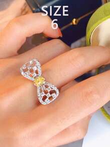 1pc S925 Sterling Silver Hollow Bowknot Cubic Zirconia Elegant Ring, Versatile Design Suitable For Women Daily Wear, Gift For Festivals And Parties