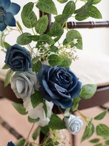 3pcs/Set Wedding Chair Decorations Aisle Pew Artificial Flowers With 2Pcs 98.4in Hanging Chiffon Fabric Cream For Ceremony Reception Floral Faux Backdrop Rose Arrangement Party Outdoor Decor, Wedding Stairway Flowers Decoration For Wedding Decoration, Valentine's Day Decor, Birthday Decor, Anniversary Decor, Holiday Decor, Graduation Decoration, Party Decor Spring Decorations - 藍色 - 查看 7