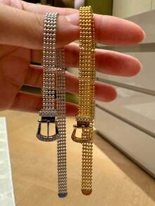 1 件不锈钢时尚欧美风格奢华米兰链环手链，配花式扣环，复古法式创意小众设计缎带手链，适合女士，日常佩戴和送礼，情侣可叠戴 - 馬蹄扣錶帶手鍊 - 查看 2