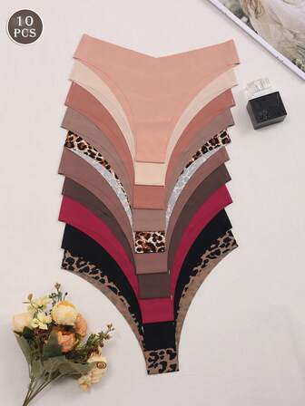 10 条装 女士纯色可爱甜美针织面料内裤，适合所有季节