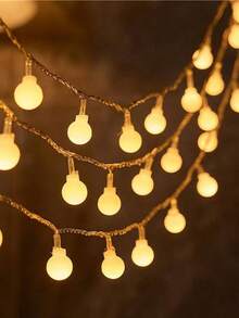 1 件球形 LED 灯串 - 电池供电，暖白色仙女灯，小白球灯串，LED 卧室灯，非常适合卧室、教室、宿舍、露营棚、婚礼和圣诞装饰，营造出十足的氛围，舒适的暖白色球形仙女灯，非常适合房间环境、婚礼光芒和圣诞魔法（注意：不含电池）