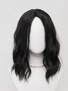 Retro Simple Black Medium Length Curly Wig 16 Inch Black Brown Water Wave Clavicle Hair Thin Breathable Fluffy Natural Female Heat Resistant Synthetic Fiber Wig Suitable For Daily Wear Casual Street Wig Shoulder-Length French Curls Sweet And Gentle