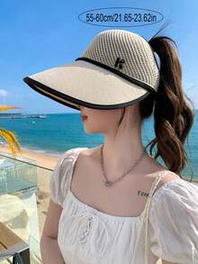 1pc Women's Solid Color Knitted Large Brim Sunhat, Breathable Mesh Top, Hiking, Traveling, Outdoor Activities Design, Spring/Summer - Multicolor - View 8
