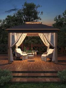 11'x11 Pop-Up Gazebo, Instant Outdoor Canopy Tent With Mosquito Nettings, Durable Steel Frame, Water, And UV Proof, For Patio, Garden, Courtyard, Party - 卡其色 - 查看 2