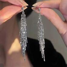 Metallic Ball Tassel Drop Earrings, Minimalist Long Earrings, Fashionable Unique Design For Women - Multicolor - View 2