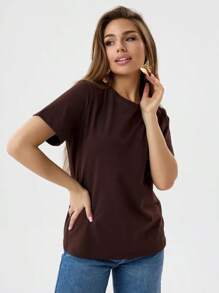 Camiseta Lisa Marrom Feminina Várias Cores Básica Lançamento 100% Algodão