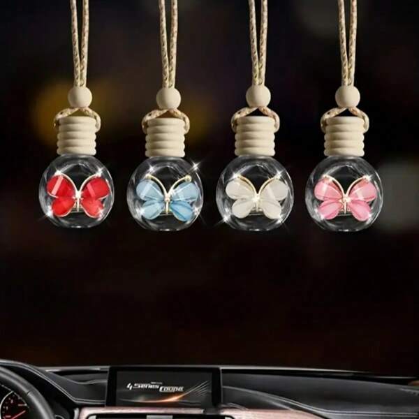 1pc Butterfly Design Car Interior Hanging Perfume Bottle, Empty Glass Bottle Car Rearview Mirror Pendant, Car Interior Accessories
