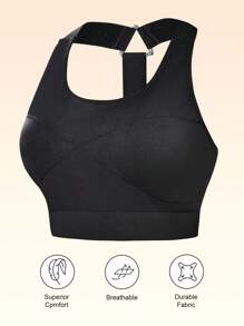 Plus Size Women Y-Back Sports Bra, Adjustable Straps, Quick-Dry Breathable, Low-Impact, Suitable For Daily Wear, Gym, Workout