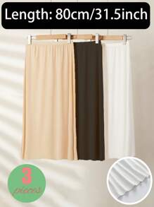 3 pièces/2 pièces/1 pièce Jupe mi-longue en tissu souple de longueur étendue 90 cm/80 cm/72 cm/60 cm de couleur unie. Coupe près du corps pour empêcher la transparence. Doublure haute élasticité à la taille. Convient pour le port quotidien et peut être associée à des robes de soirée pour des événements estivaux, scolaires.