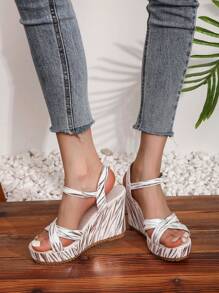 Bohemian Party Summer New Thick Bottom Wedge Strap Round Toe High Heel Sandals For Women, Fashion