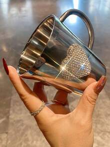 1 件奢华水钻心形水杯，高端 304 不锈钢咖啡杯，便携式玻璃杯