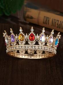 1pc Bride Gold Crown Headpiece, Crystal Princess Tiara, High-End Wedding/Birthday Crown