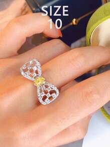 1pc S925 Sterling Silver Hollow Bowknot Cubic Zirconia Elegant Ring, Versatile Design Suitable For Women Daily Wear, Gift For Festivals And Parties