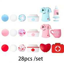 25/28pcs Set New 3D Nurse Style Silicone Beads, 15mm Round Beads, Keychain Pendant Used For DIY Pen Jewelry Making Gift Craft Bracelet Making - 3D Nurse Series - View 2