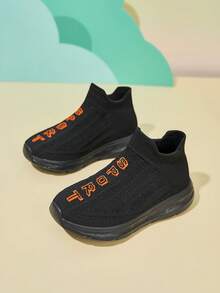 Kids Boys & Girls New Letter Pattern Knit Slip-On Casual Sneakers - Black - View 2