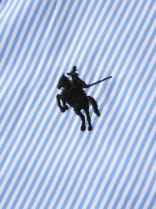 CMC Collared Blue Striped Contrast Embroidery Casual Slim Fit Sleeveless Cardigan Shirt For Women, New Arrival Summer