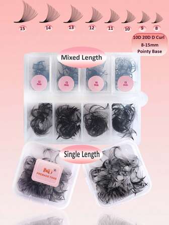 500 扇形 10D 20D D 卷曲预制扇形睫毛延长单根长度 240 扇形 10D 20D D 手工浓密睫毛延长 0.07 毫米厚度 8-15 毫米预制浓密睫毛延长中茎尖底专业睫毛