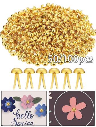 200/100/50pcs Gold Round Fastener, Mini Metal Brads, Buckles, For Handmade Crafts, Art Production, Scrapbooking Decoration, School DIY Supplies