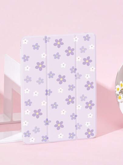 Capa protetora minimalista com estampa floral roxa e flores, compatível com iPad Air 4/5 10.9", iPad 7/8/9/10.2", iPad 10ª geração, Kindle Paperwhite 12ª geração 2024, Kindle 11ª geração 2022, Galaxy Tab S6 Lite 10.4". Suporta função de suspensão/ativação automática, vários estilos disponíveis.