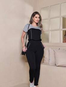 Women's Set Of Pants And Sweatshirt Sleeves, Chic Casual - Black - View 2