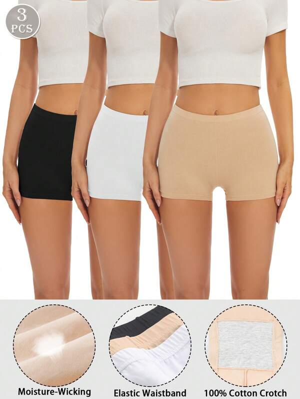 3 pezzi Pantaloncini aderenti a tinta unita, pantaloncini modellanti, pantaloni di sicurezza comodi e aderenti, adatti per le donne da indossare sotto i vestiti, per tutte le occasioni, alto tasso di utilizzo