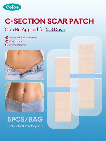Cofoe 5 Stücke Silikonnarbenkissen - Extralange Narbenkissen für Kaiserschnitt, Bauchstraffung, Keloide und chirurgische Narben - wiederverwendbare Medizinprodukt-Silikonnarbenkissen in Hellton