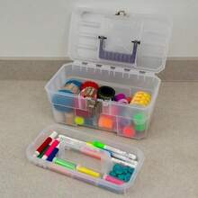 caja de herramientas de almacenamiento de suministros de arte de plástico de 14 pulgadas, semitransparente - Por supuesto - Ver 2