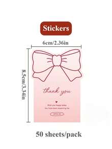 10/20/30/50 件粉色感谢蝴蝶结贴纸、礼品卡，适用于节日装饰、礼品盒、袋子密封贴纸 - 10pcs/pack - 查看 9