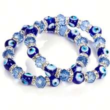 Evil Eye Bead Bracelet, Glass Beaded Jewelry For Women - Blue - View 2