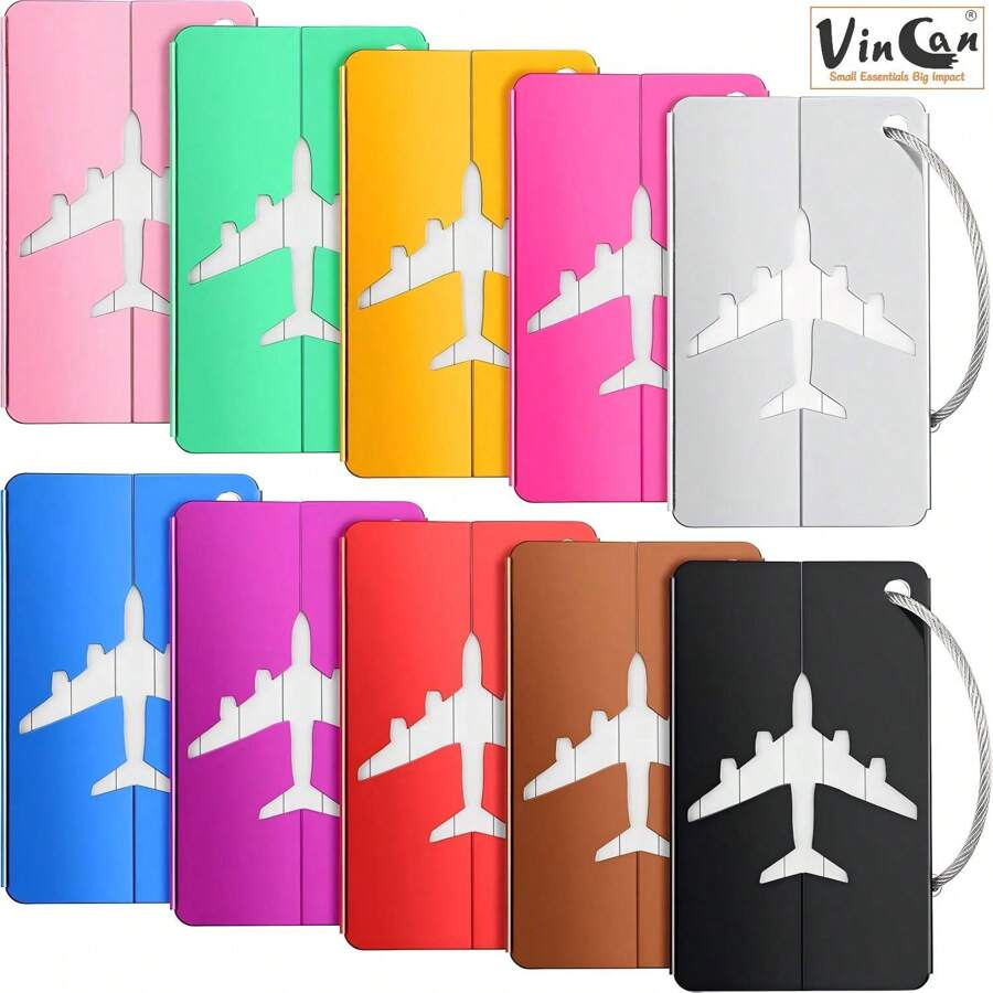 VINCAN 5er Pack Aluminium Kofferanhänger mit Edelstahlschnur und wasserdichter PVC Karte für Reiserucksack, Koffer, Reisezubehör, Reiseessentials, Reise Muss-Habe