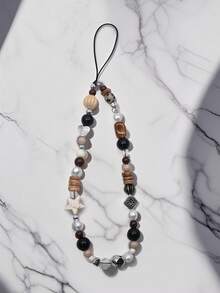 1 pièce breloque de téléphone porte-clés pendentif appareil photo vintage marron léopard avec perle. Sangle de poignet court. Idéal comme cadeau pour les femmes, la mère, la famille, les amis, l'anniversaire, les fêtes.