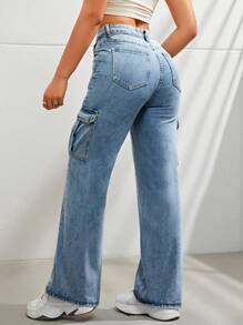 Calça Cargo Denim Casual e Estilosa com Vários Bolsos para Uso Diário Feminino
