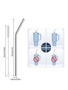 2/4/6pcs Stainless Steel Straws Set With Cleaning Brush, Suitable For 40oz Tumblers, Iced Drinks & Juices,School Supplies - Silver - View 2