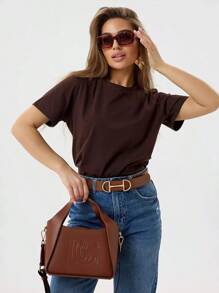 Camiseta Lisa Marrom Feminina Várias Cores Básica Lançamento 100% Algodão