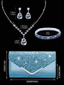 Women's Rhinestone Evening Clutch, Set Of 4 Rhinestone Ear Clips Bridal Wedding Choker Bracelet Pendant, Sparkling Purse, Perfect For Party, Wedding, Prom, Dinner/Banquet, Wedding Dress, Formal Wear, Prom Dress, Birthday Dress - Baby Blue - View 5