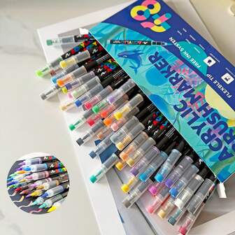 12/24/36/48 ألوان قلم تحديد سائل رأس ناعم أكريليك، أقلام طلاء أكريليك للخشب والقماش والحجر والصخور والسيراميك وصنع بطاقات عيد الميلاد والعودة إلى المدرسة