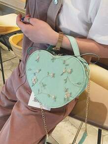 Bolso bandolera o de hombro en forma de corazón con bordado de encaje para damas
