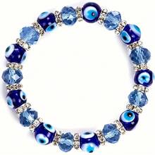 Evil Eye Bead Bracelet, Glass Beaded Jewelry For Women - Blue - View 1